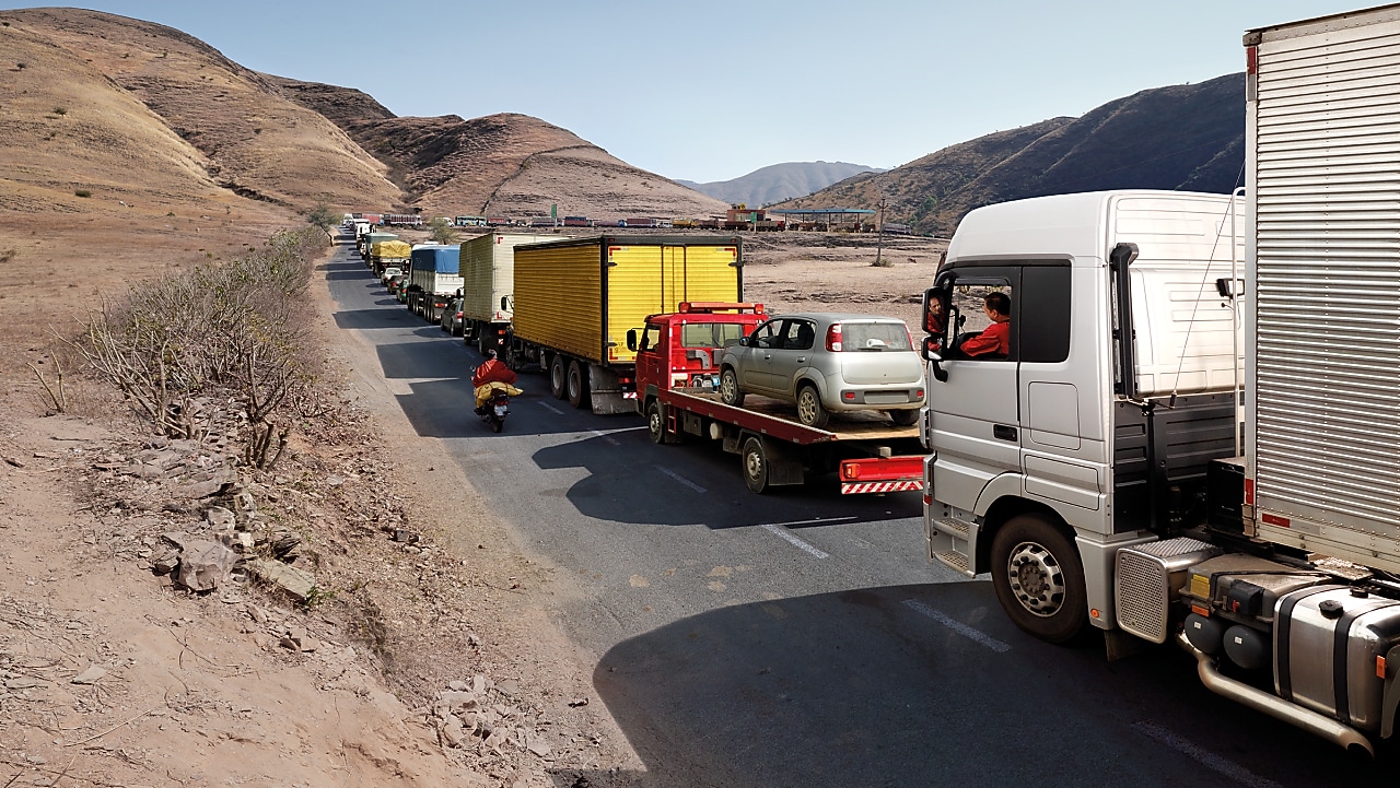 truck driver driving on empty road