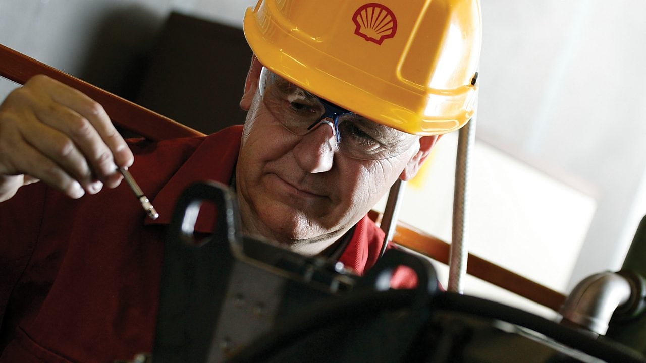 shell worker with helmet
