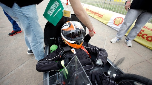 The King Saud University team getting ready for the start of the Shell Eco-marathon 2016 competition