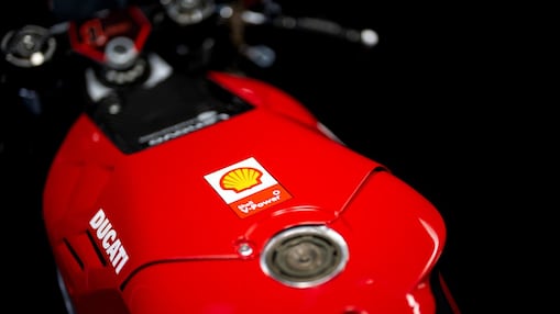Red petrol tank with Shell V-Power label