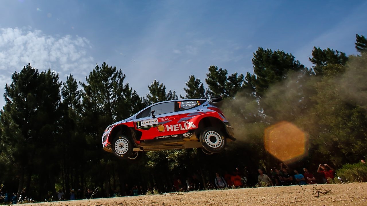 Hyundai Shell World Rally Team car flying through the air